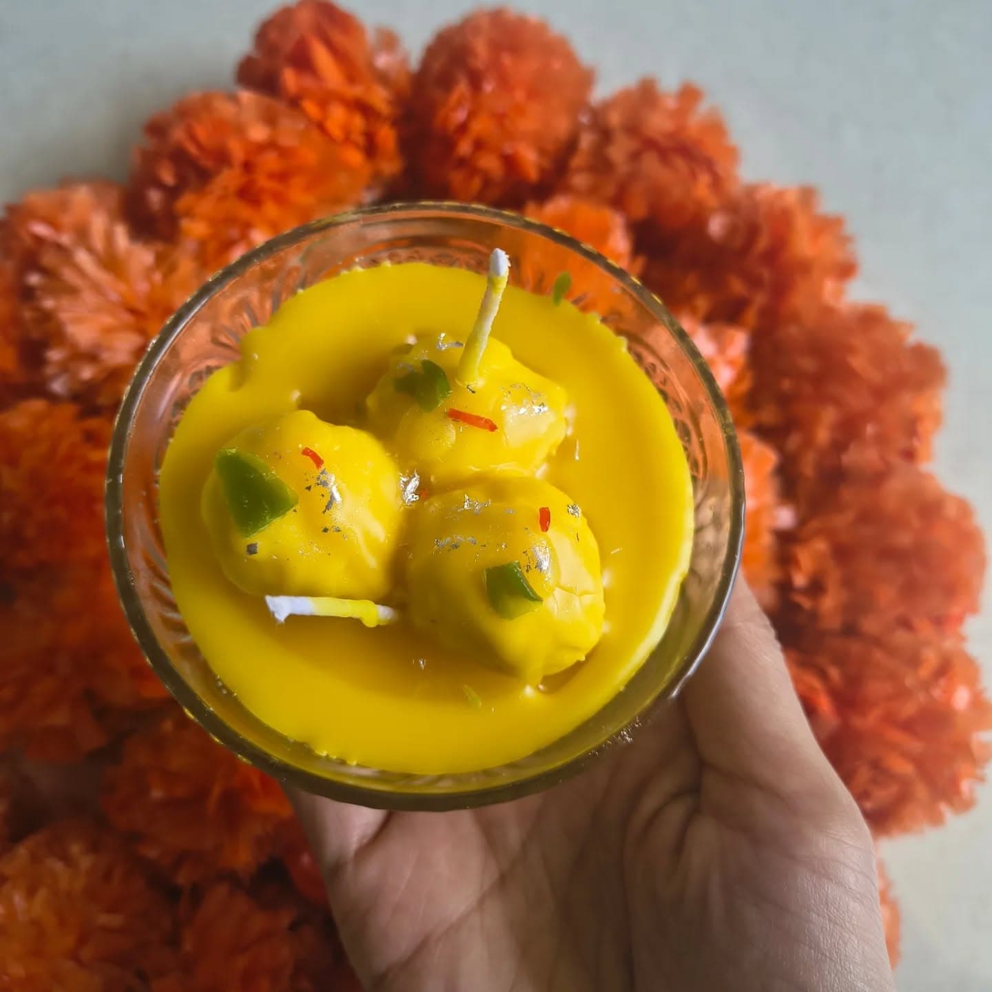Laddu Bowl Candle — Golden Saffron